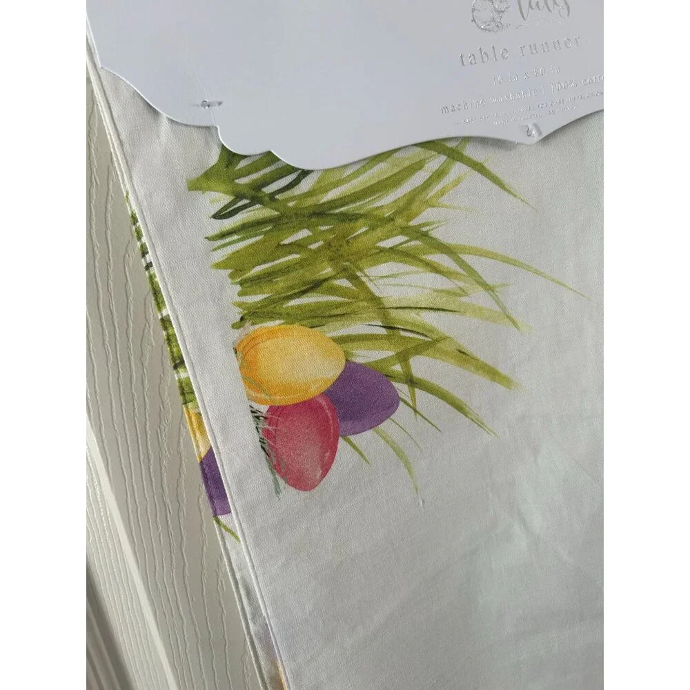 Bunny Tales Table Runner Easter Tulips Table Spring Cotton Rabbit Carrot 80x16